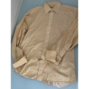 Burberry London Shirt Mens 16 R Large L French Cuff Made In USA Yellow Striped